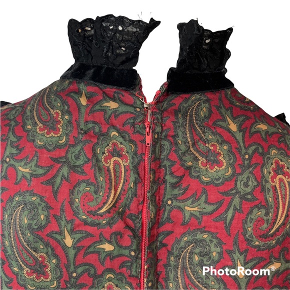 Vintage Victorian Prairie Dress Handmade Paisley Red Green Black Goth - Picture 8 of 12